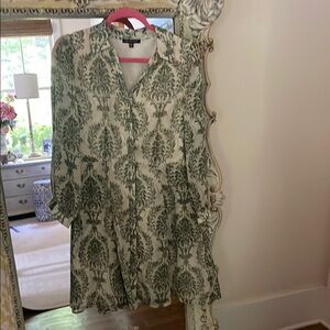 Skies Are Blue , Green and cream Shirt Dress with pockets, knee length